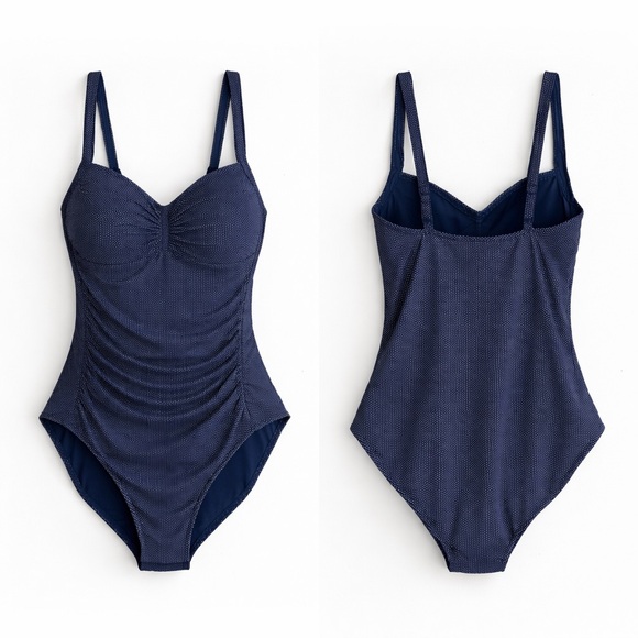 Nip Tuck Other - NipTuck Navy Polka Dot One Piece Swimsuit Ruched Multi Fit Cup